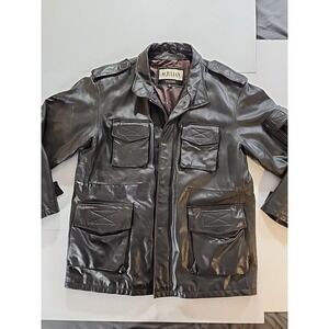 Vintage Julian Wilsons Leather Black Utility Jacket Mens XL Field Military Coat